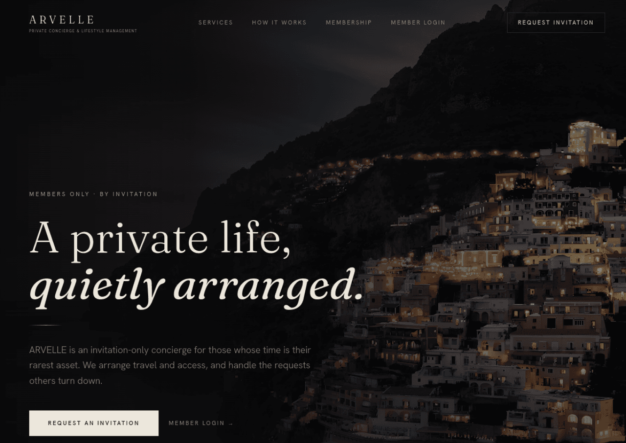 Arvelle Concierge website homepage